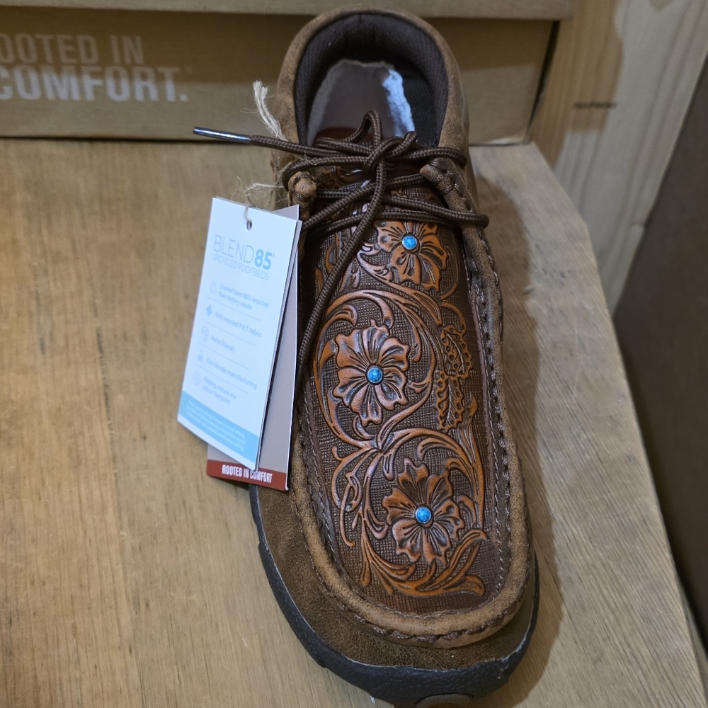 Twisted X Driving Moc Brown & Tooled Flower Multiple Sizes Available